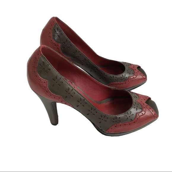 Vince Camuto Womens Brown & Red Heels Peep Toe 8B - Picture 1 of 9